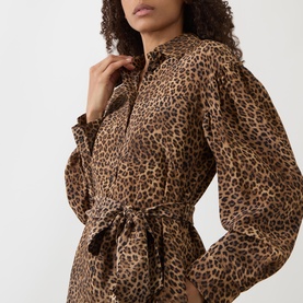 Dolmen Silk Leopard Shirt Dress