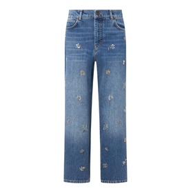Manetta Bead Embroidered Straight Leg Jeans