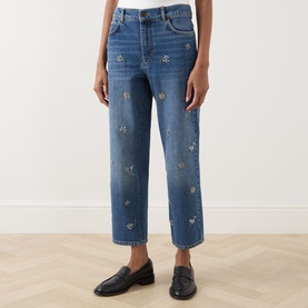 Manetta Bead Embroidered Straight Leg Jeans