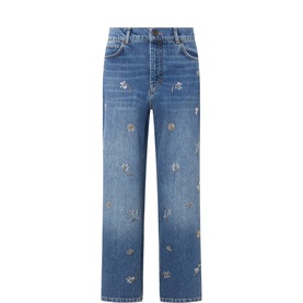 Manetta Bead Embroidered Straight Leg Jeans