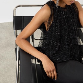 Nodo Crystal Embellished Mesh Top