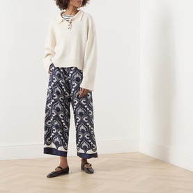 Dottico Patterned Wide Leg Silk Trousers
