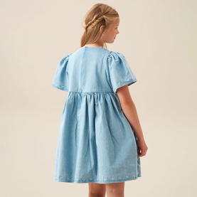 Reyna Denim Embroidered Swing Dress