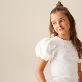 Eve Ruffle Heart Puff-Sleeve Top