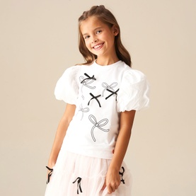 Aoife Embellished Bow Puff-Sleeve Top