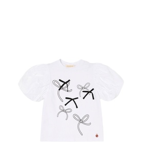 Aoife Embellished Bow Puff-Sleeve Top