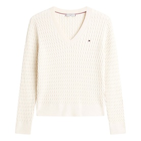 Logo Flag Cable Knit Sweater