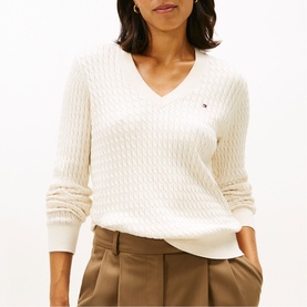 Logo Flag Cable Knit Sweater