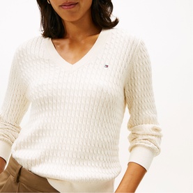Logo Flag Cable Knit Sweater