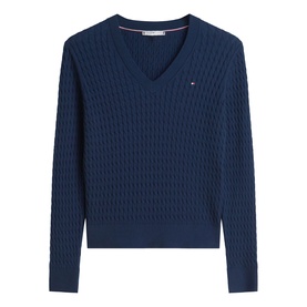 Logo Flag Cable Knit Sweater