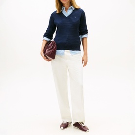 Logo Flag Cable Knit Sweater