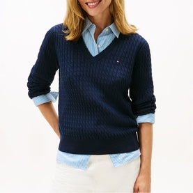Logo Flag Cable Knit Sweater