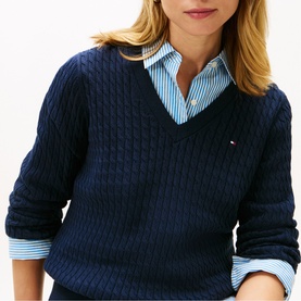 Logo Flag Cable Knit Sweater