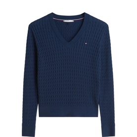 Logo Flag Cable Knit Sweater