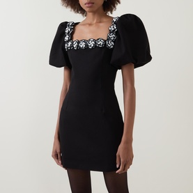 Marina Puff-Sleeve Mini Fitted Dress