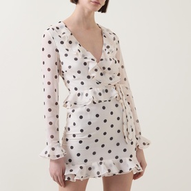 Frill Polka Dot Mini Wrap Dress
