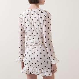 Frill Polka Dot Mini Wrap Dress