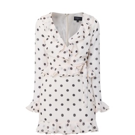 Frill Polka Dot Mini Wrap Dress