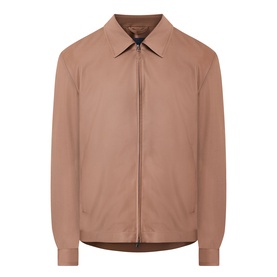 Boss Black Casual Wing Zip Jacket in medium brown, point collar, concealed front zip, long sleeves with buttoned cuffs, straight hem