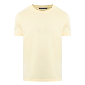 Boss Black Casual Taut Logo T-Shirt in Beige Overflow, crew neck, short sleeves, straight hem with side splits and embroidered logo at hip