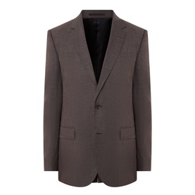 Boss Black Casual Single-Breasted Suit Jacket in dark brown, notched lapels, flap pockets, buttoned cuffs, wool-silk-linen blend