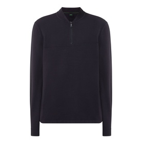 Boss Green Label Terrace Logo Half-Zip Sweatshirt in dark blue with bomber collar, half-zip placket, and ribbed cuffs