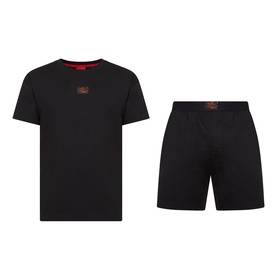Hugo Galaxy Shorts Pyjama Set in black; crew neck tee with logo badge and matching elasticated waist shorts, two-piece set