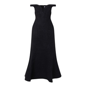 Boucl&eacute; Off-The-Shoulder Dress