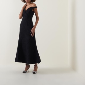 Boucl&eacute; Off-The-Shoulder Dress