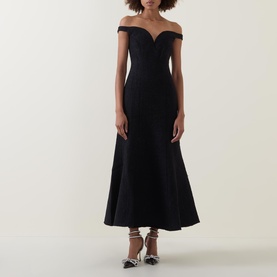 Boucl&eacute; Off-The-Shoulder Dress