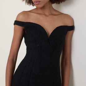 Boucl&eacute; Off-The-Shoulder Dress