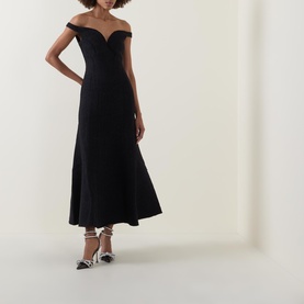 Boucl&eacute; Off-The-Shoulder Dress