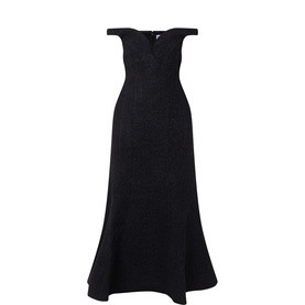 Boucl&eacute; Off-The-Shoulder Dress