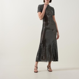 Rhinestone Mesh Flared Dress