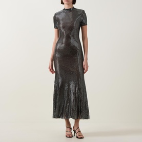 Rhinestone Mesh Flared Dress