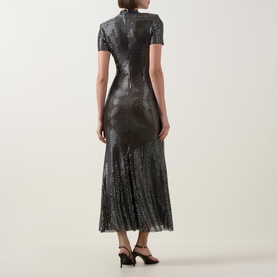 Rhinestone Mesh Flared Dress