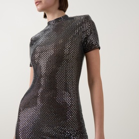 Rhinestone Mesh Flared Dress
