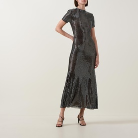 Rhinestone Mesh Flared Dress