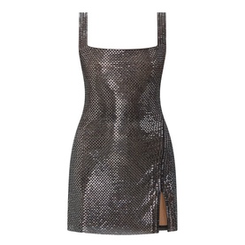 Rhinestone Mesh Mini Dress