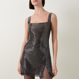Rhinestone Mesh Mini Dress