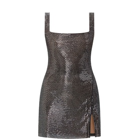 Rhinestone Mesh Mini Dress