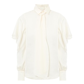Chiffon Ruffle-Sleeve Neck Tie Blouse
