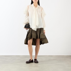 Chiffon Ruffle-Sleeve Neck Tie Blouse