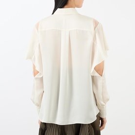 Chiffon Ruffle-Sleeve Neck Tie Blouse