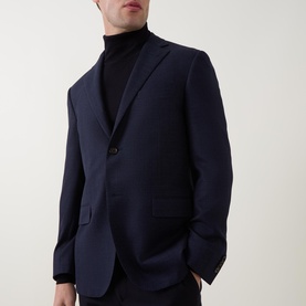 Herringbone Stretch Single-Breasted Blazer