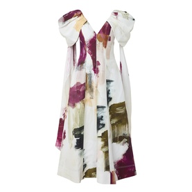 Bisou Puff-Sleeve Abstract Printed Flared Dress