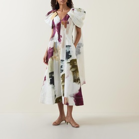 Bisou Puff-Sleeve Abstract Printed Flared Dress