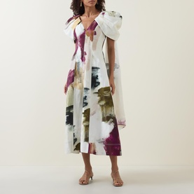 Bisou Puff-Sleeve Abstract Printed Flared Dress