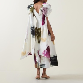 Bisou Puff-Sleeve Abstract Printed Flared Dress