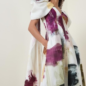 Bisou Puff-Sleeve Abstract Printed Flared Dress